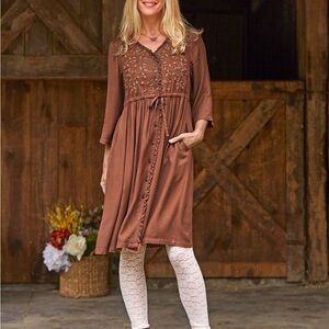 NWOT April Cornell Embroidered Autumn Garden Dress Small